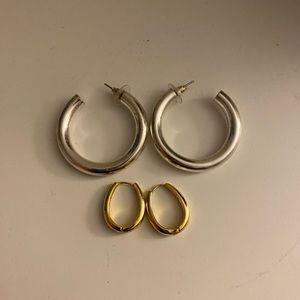 Silver & gold hoop earrings.